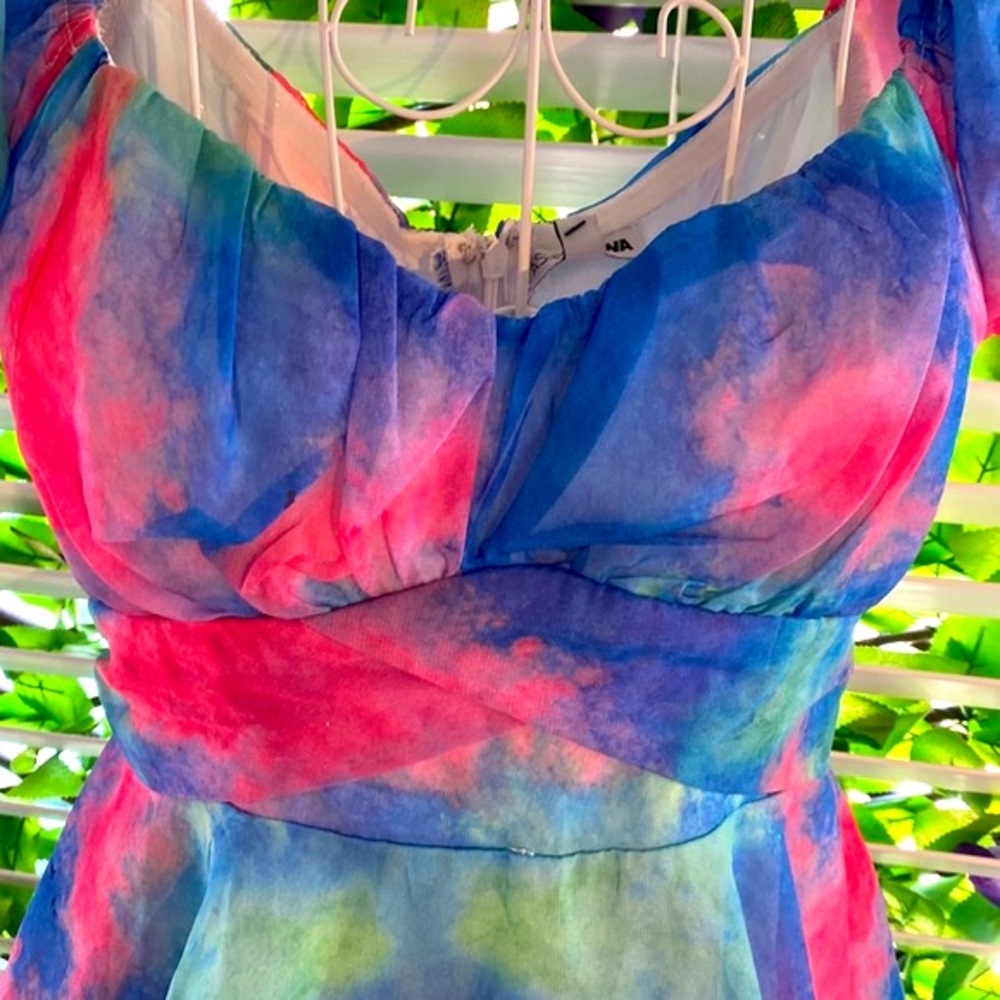 NEW! Fashion Nova pink & blue short romper with sweetheart neckline